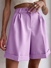 Women Pocket Zipper Button Solid Color Casual Shorts